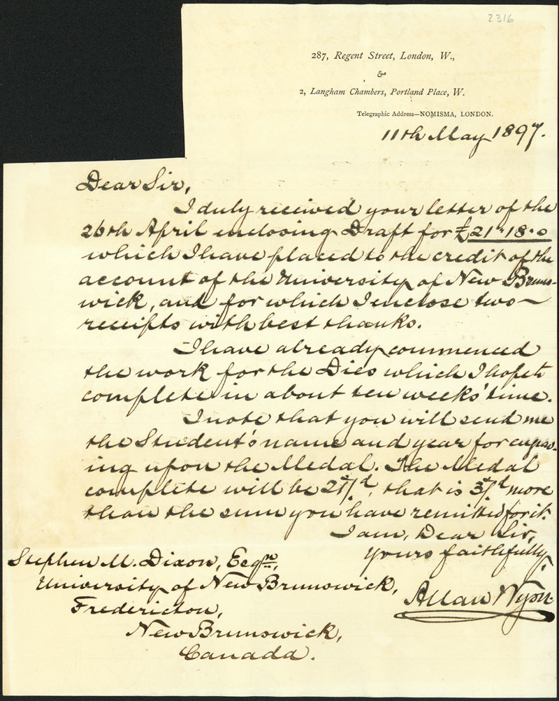 Letter concerning Ketchum Medal