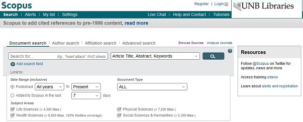 screen capture of the Scopus advanced search screen