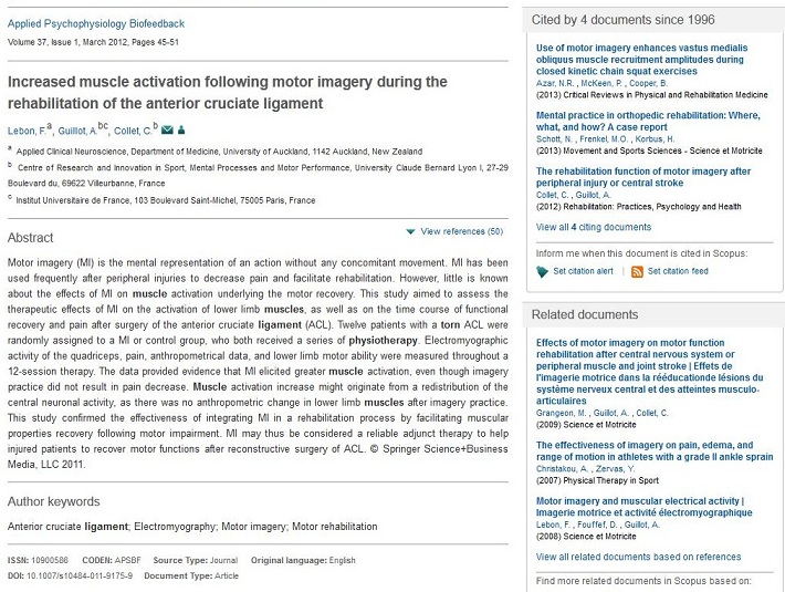 Screen capture of the detailed record for a single article in Scopus