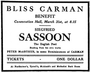 [Advertisement for Bliss Carman benefit]