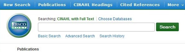 screen capture of the toolbar at the top of the main search page on CINAHL website