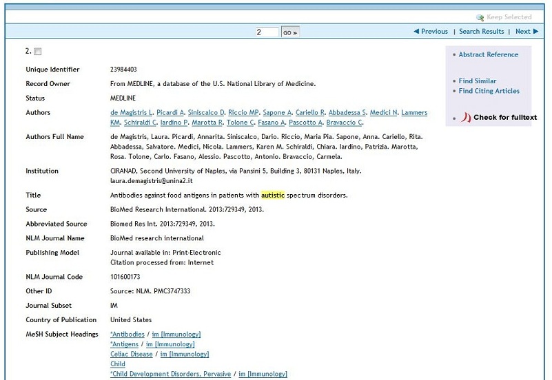 Screen capture of the detailed record for a single article in Ovid Medline