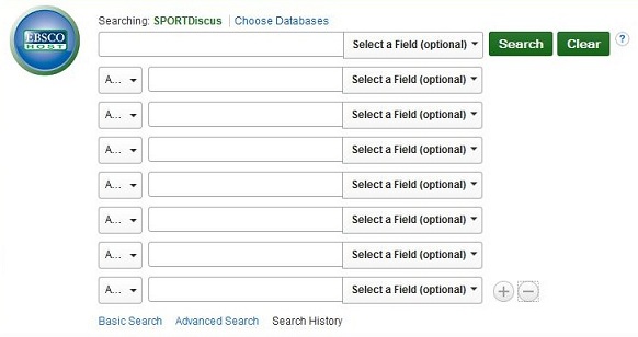 Screen capture of SportDiscus's advanced search page with an increased number of search boxes