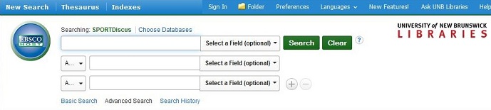 Screen capture of SportDiscus toolbar; the sign in to My EBSCO is the first option on the left.