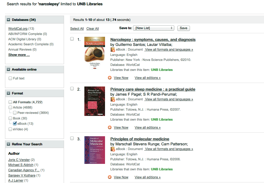 Photo: List of search results showing how to limit to ebooks