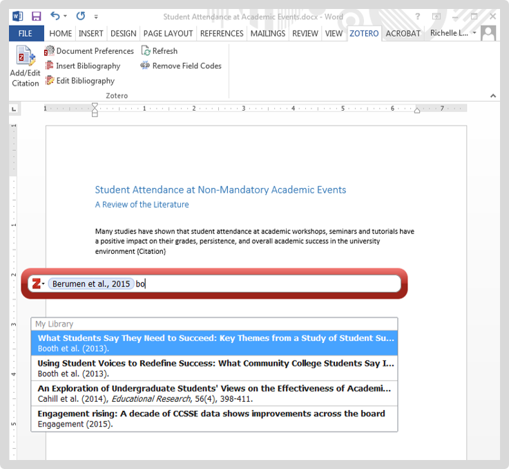 how to use zotero in word 2013